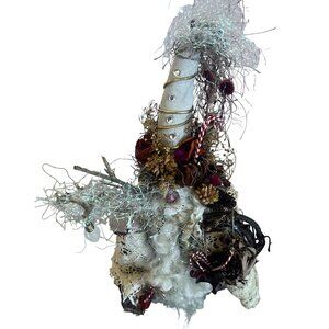 Handcrafted Whimsical Santa Claus Old Lace Dried Flowers Leaves Sticks Cabincore